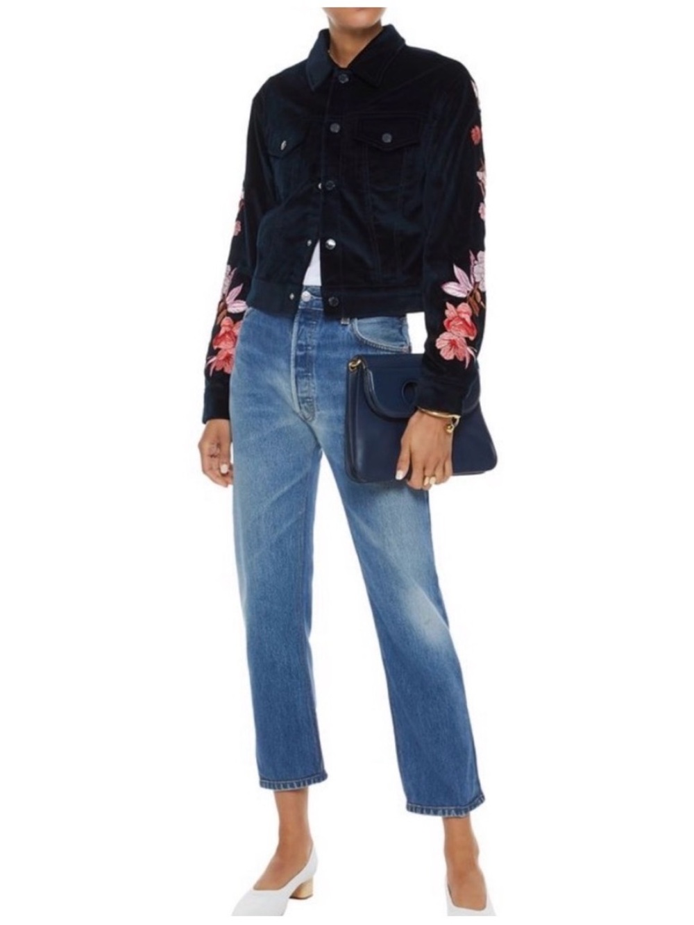 SANDRO Womens jacket Embroidered Crop Velvet size 2